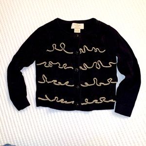 Kate Spade black cardigan with gold trim ruffles